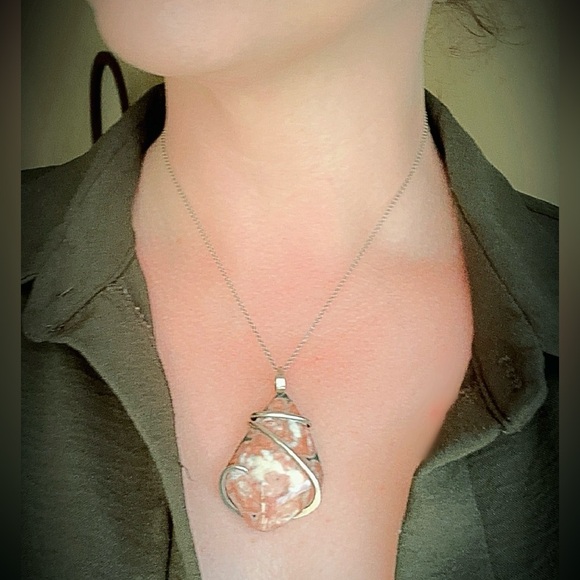 Handmade Pendant with Tumbled Pink Opal - Picture 2 of 3
